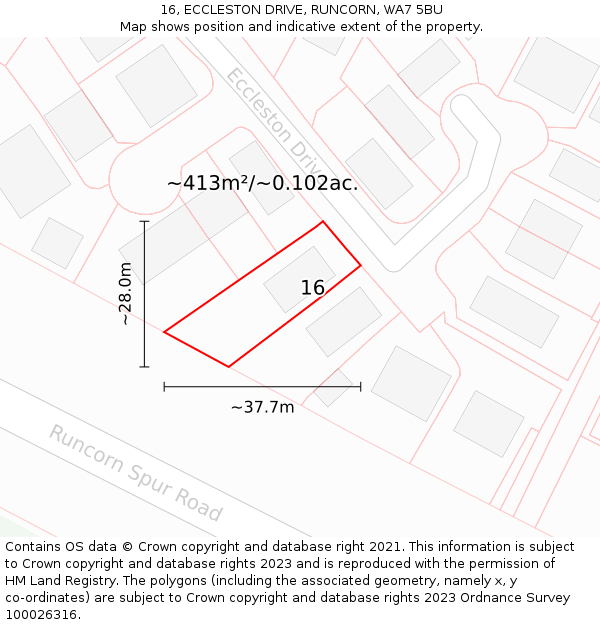 16, ECCLESTON DRIVE, RUNCORN, WA7 5BU: Plot and title map
