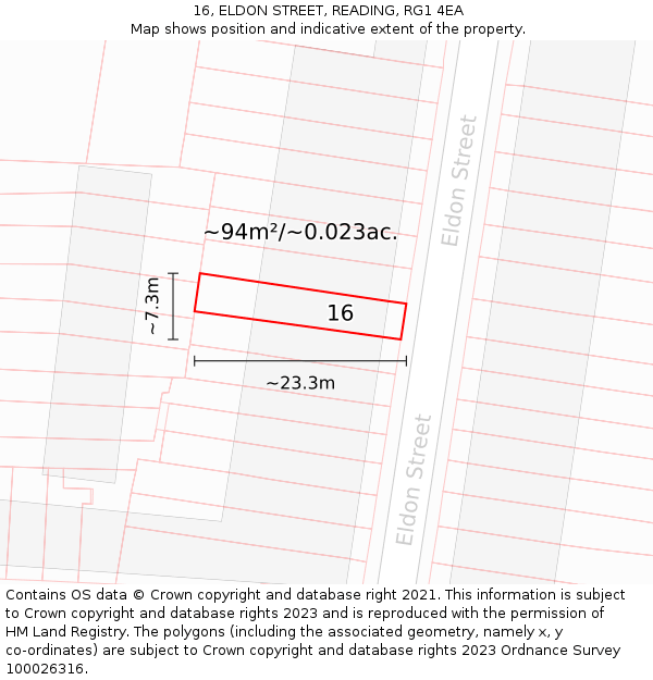 16, ELDON STREET, READING, RG1 4EA: Plot and title map