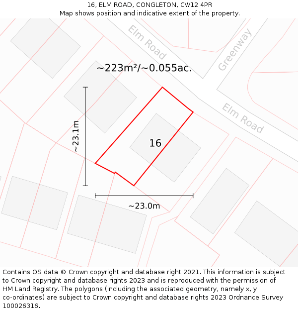 16, ELM ROAD, CONGLETON, CW12 4PR: Plot and title map
