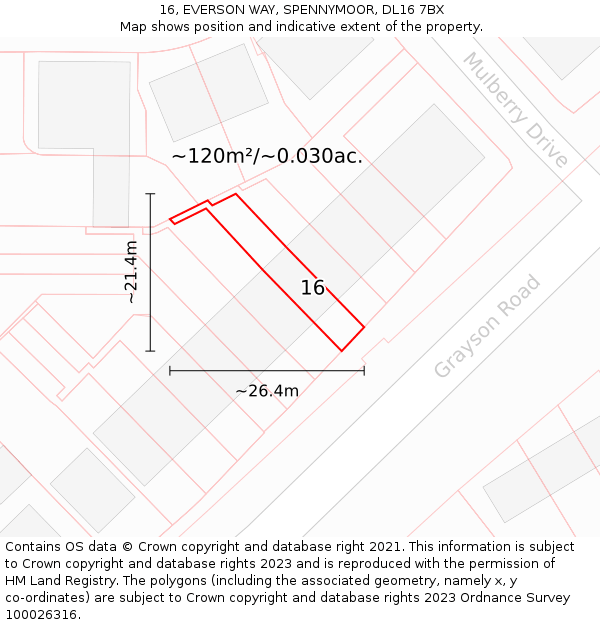 16, EVERSON WAY, SPENNYMOOR, DL16 7BX: Plot and title map