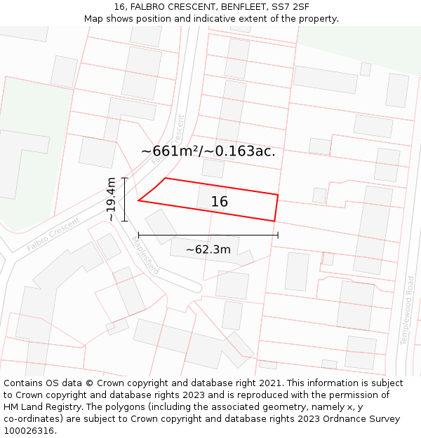 16, FALBRO CRESCENT, BENFLEET, SS7 2SF: Plot and title map