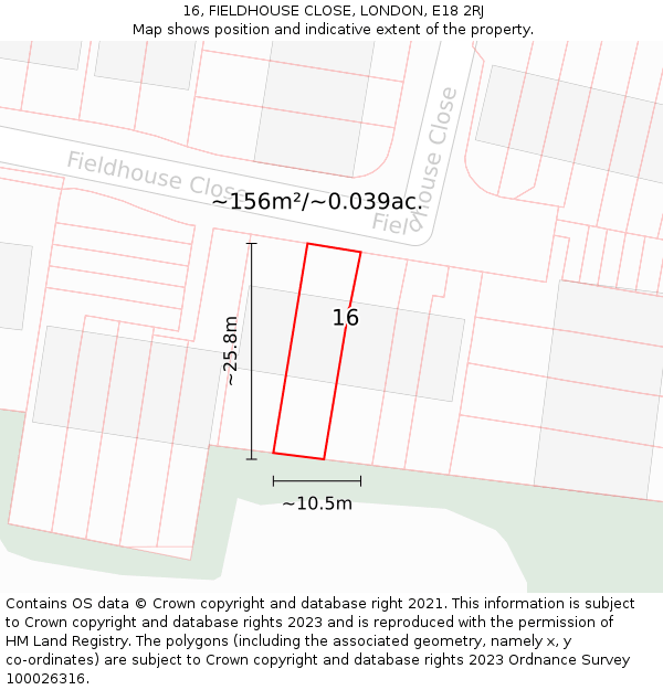 16, FIELDHOUSE CLOSE, LONDON, E18 2RJ: Plot and title map