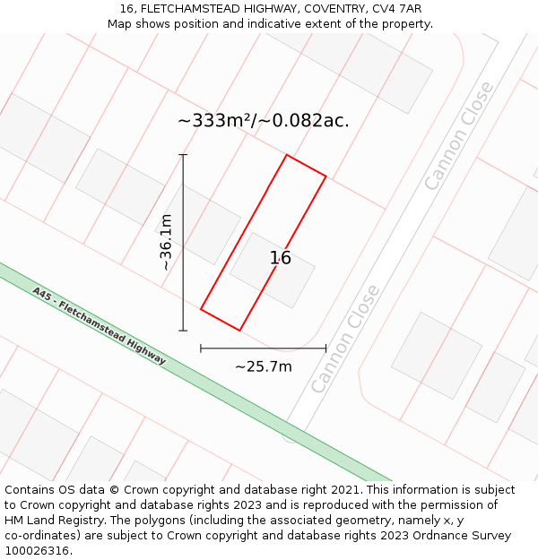 16, FLETCHAMSTEAD HIGHWAY, COVENTRY, CV4 7AR: Plot and title map