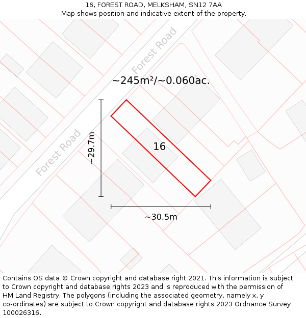 16, FOREST ROAD, MELKSHAM, SN12 7AA: Plot and title map