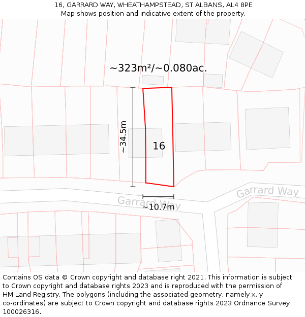 16, GARRARD WAY, WHEATHAMPSTEAD, ST ALBANS, AL4 8PE: Plot and title map