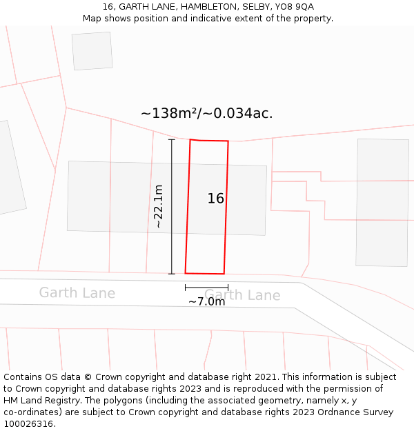 16, GARTH LANE, HAMBLETON, SELBY, YO8 9QA: Plot and title map