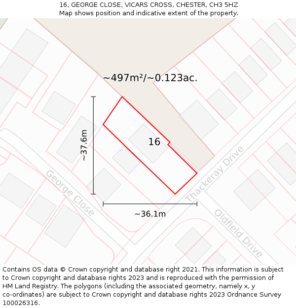 16, GEORGE CLOSE, VICARS CROSS, CHESTER, CH3 5HZ: Plot and title map