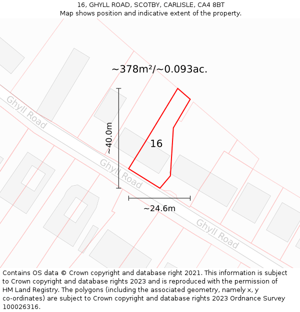 16, GHYLL ROAD, SCOTBY, CARLISLE, CA4 8BT: Plot and title map