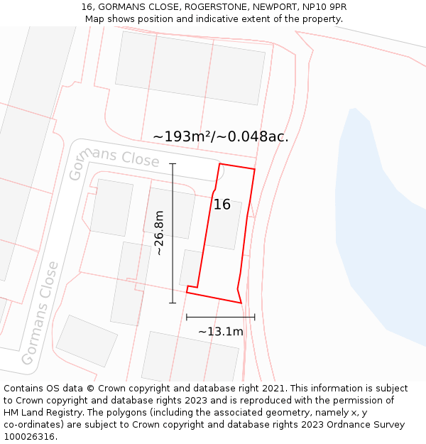 16, GORMANS CLOSE, ROGERSTONE, NEWPORT, NP10 9PR: Plot and title map