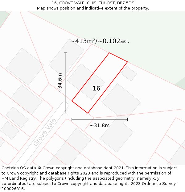 16, GROVE VALE, CHISLEHURST, BR7 5DS: Plot and title map