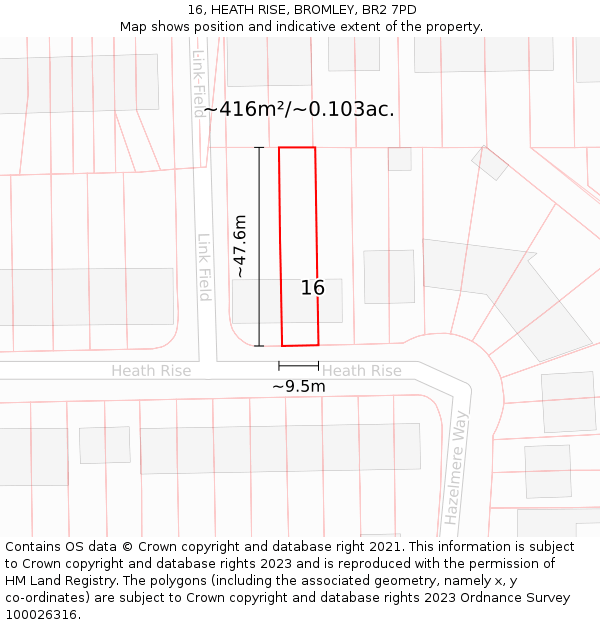 16, HEATH RISE, BROMLEY, BR2 7PD: Plot and title map
