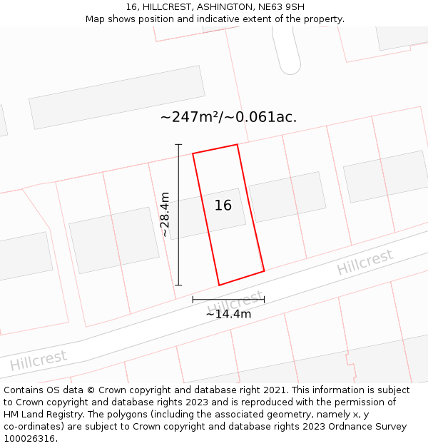 16, HILLCREST, ASHINGTON, NE63 9SH: Plot and title map