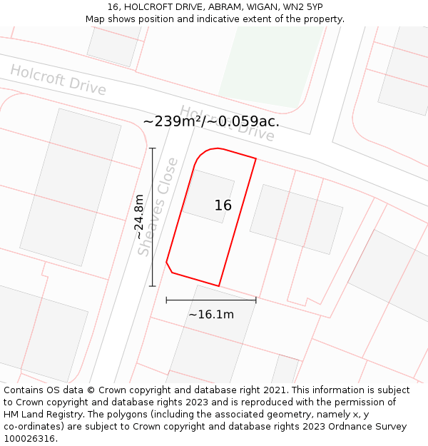 16, HOLCROFT DRIVE, ABRAM, WIGAN, WN2 5YP: Plot and title map