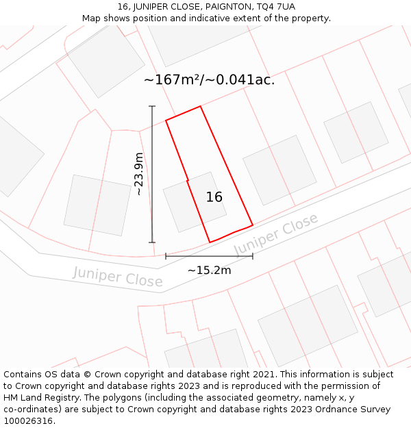 16, JUNIPER CLOSE, PAIGNTON, TQ4 7UA: Plot and title map