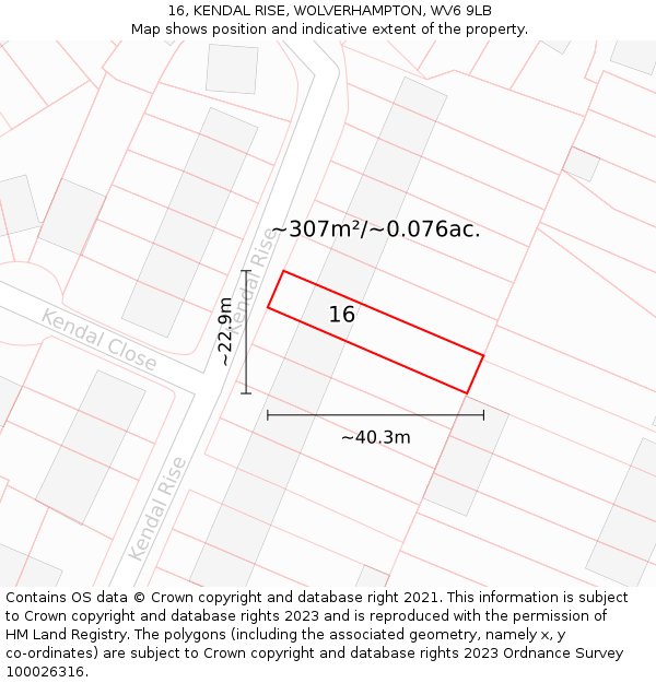 16, KENDAL RISE, WOLVERHAMPTON, WV6 9LB: Plot and title map