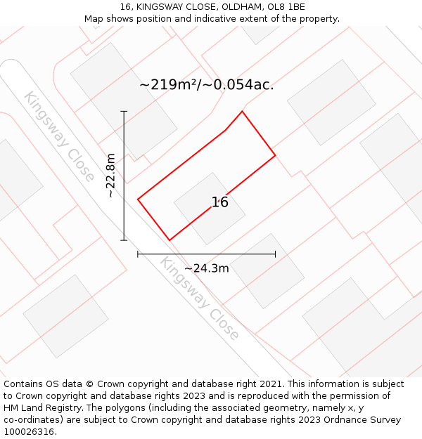 16, KINGSWAY CLOSE, OLDHAM, OL8 1BE: Plot and title map