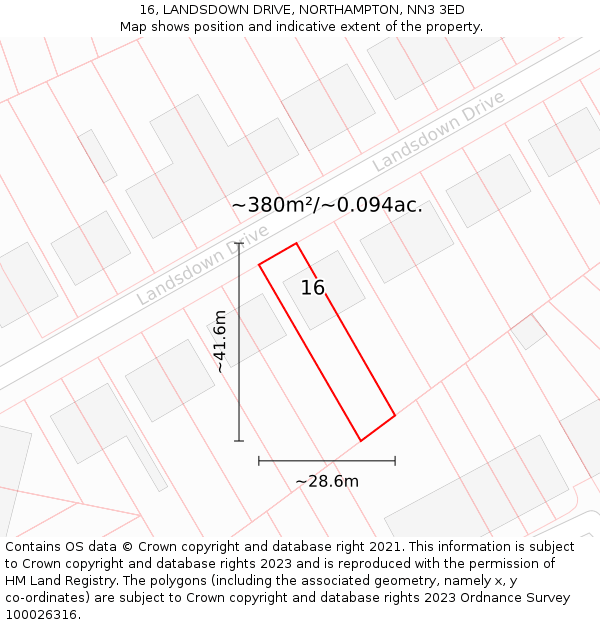 16, LANDSDOWN DRIVE, NORTHAMPTON, NN3 3ED: Plot and title map