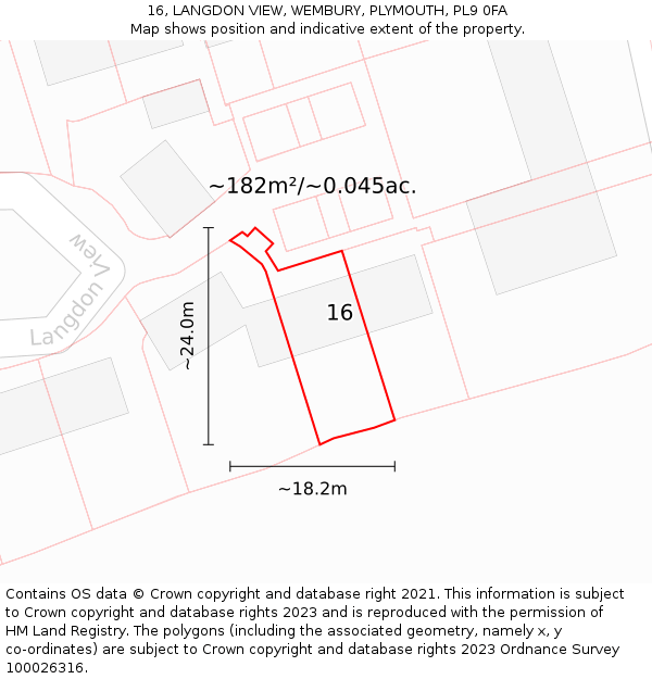 16, LANGDON VIEW, WEMBURY, PLYMOUTH, PL9 0FA: Plot and title map