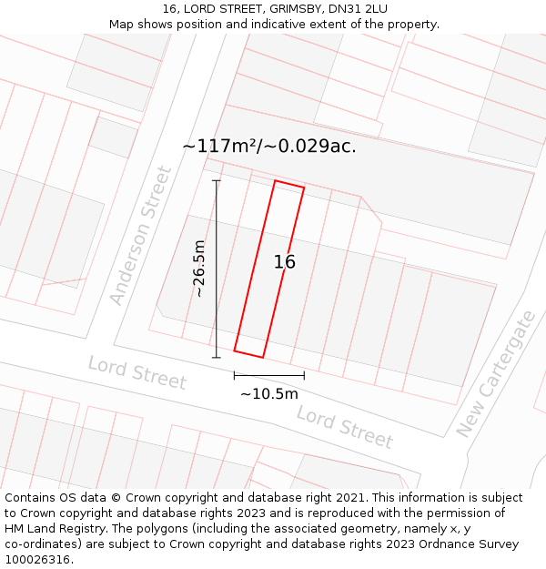 16, LORD STREET, GRIMSBY, DN31 2LU: Plot and title map