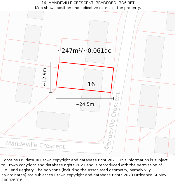 16, MANDEVILLE CRESCENT, BRADFORD, BD6 3RT: Plot and title map