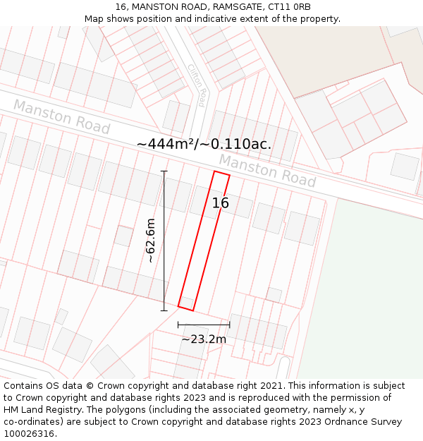 16, MANSTON ROAD, RAMSGATE, CT11 0RB: Plot and title map