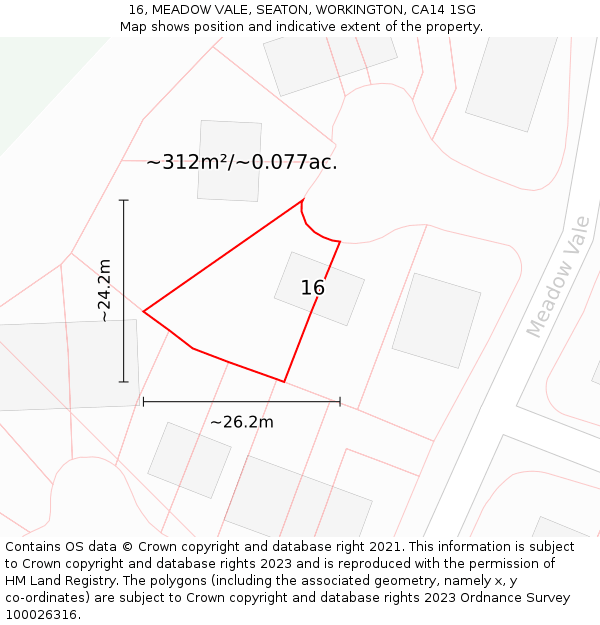 16, MEADOW VALE, SEATON, WORKINGTON, CA14 1SG: Plot and title map