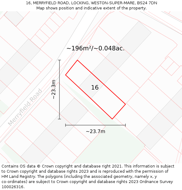 16, MERRYFIELD ROAD, LOCKING, WESTON-SUPER-MARE, BS24 7DN: Plot and title map
