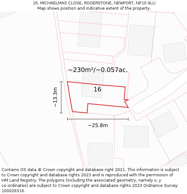 16, MICHAELMAS CLOSE, ROGERSTONE, NEWPORT, NP10 9LU: Plot and title map