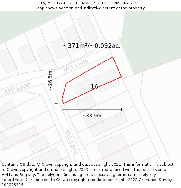 16, MILL LANE, COTGRAVE, NOTTINGHAM, NG12 3HP: Plot and title map