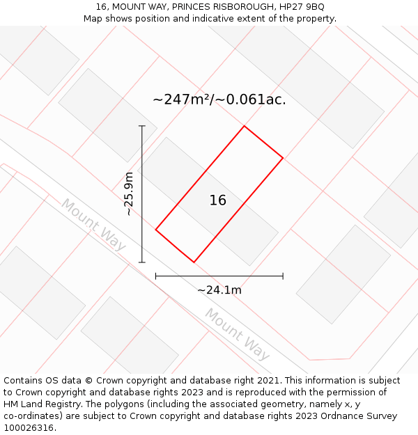 16, MOUNT WAY, PRINCES RISBOROUGH, HP27 9BQ: Plot and title map