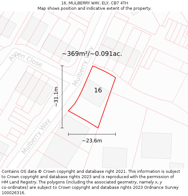16, MULBERRY WAY, ELY, CB7 4TH: Plot and title map