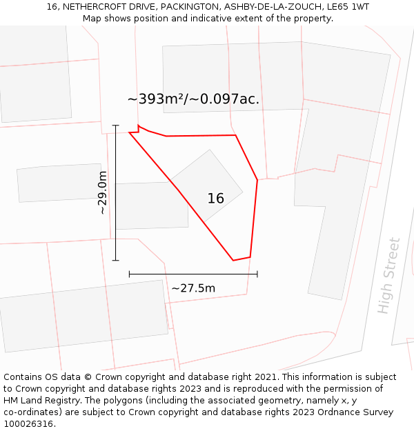 16, NETHERCROFT DRIVE, PACKINGTON, ASHBY-DE-LA-ZOUCH, LE65 1WT: Plot and title map