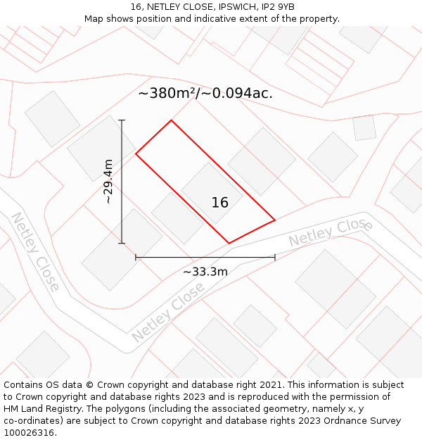 16, NETLEY CLOSE, IPSWICH, IP2 9YB: Plot and title map