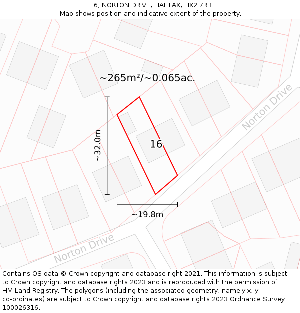 16, NORTON DRIVE, HALIFAX, HX2 7RB: Plot and title map