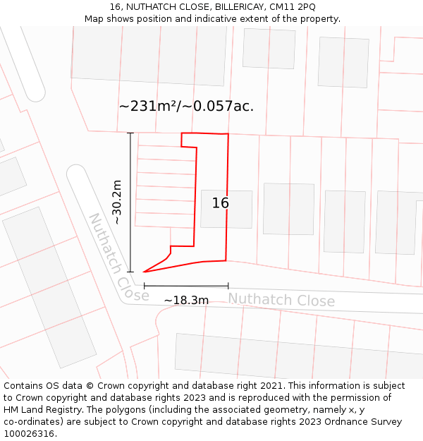 16, NUTHATCH CLOSE, BILLERICAY, CM11 2PQ: Plot and title map