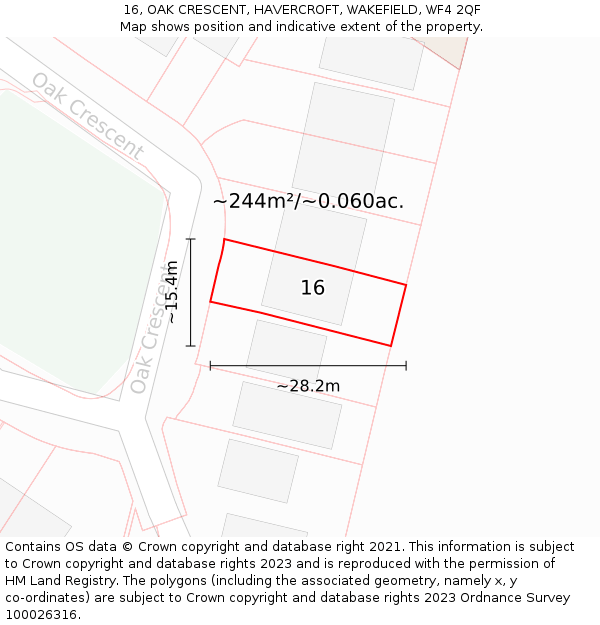 16, OAK CRESCENT, HAVERCROFT, WAKEFIELD, WF4 2QF: Plot and title map