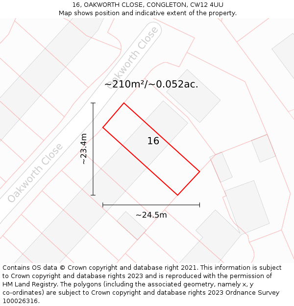 16, OAKWORTH CLOSE, CONGLETON, CW12 4UU: Plot and title map