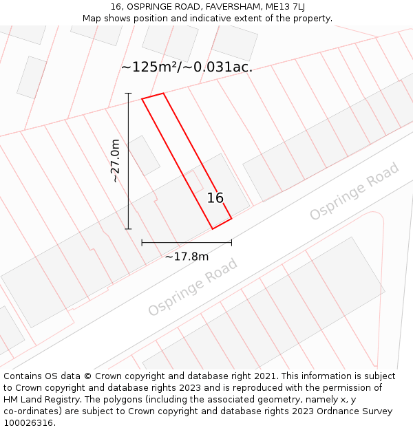 16, OSPRINGE ROAD, FAVERSHAM, ME13 7LJ: Plot and title map