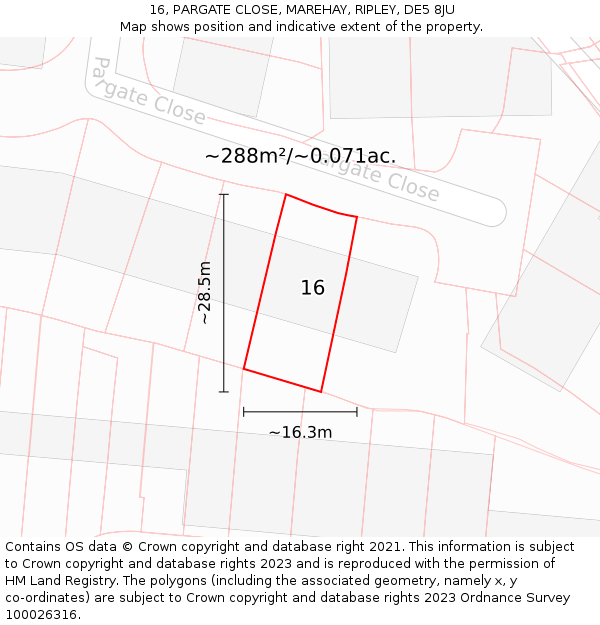 16, PARGATE CLOSE, MAREHAY, RIPLEY, DE5 8JU: Plot and title map