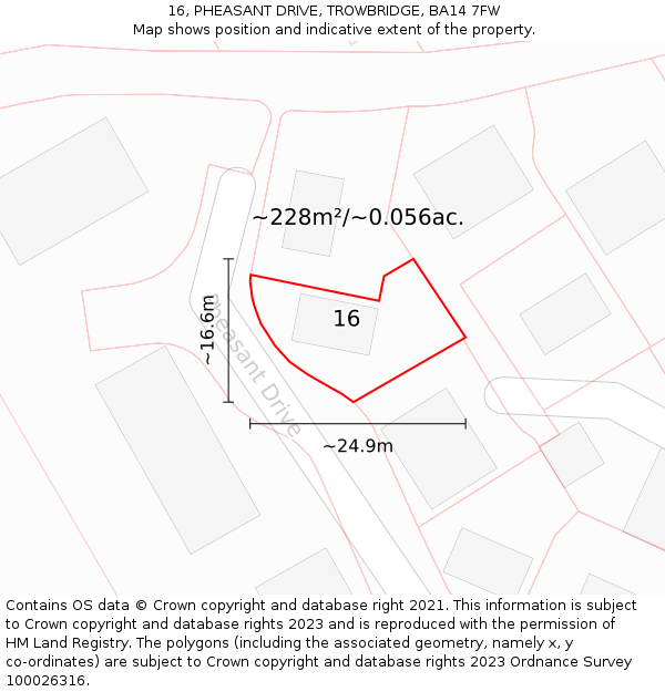 16, PHEASANT DRIVE, TROWBRIDGE, BA14 7FW: Plot and title map