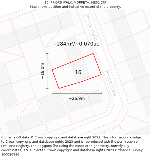 16, PRIORS WALK, MORPETH, NE61 2RF: Plot and title map