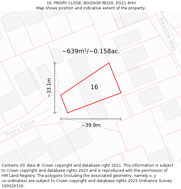 16, PRIORY CLOSE, BOGNOR REGIS, PO21 4HH: Plot and title map