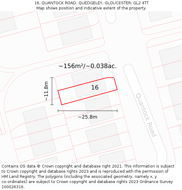 16, QUANTOCK ROAD, QUEDGELEY, GLOUCESTER, GL2 4TT: Plot and title map