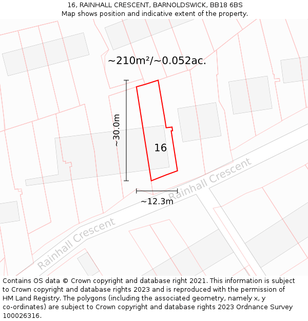 16, RAINHALL CRESCENT, BARNOLDSWICK, BB18 6BS: Plot and title map