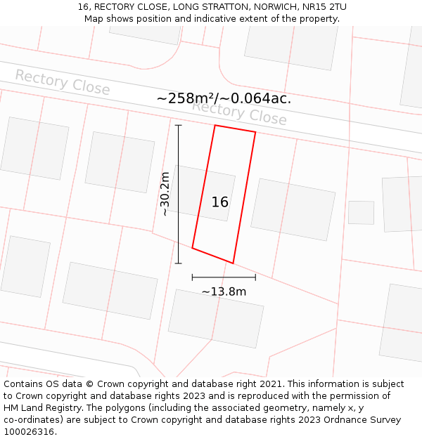 16, RECTORY CLOSE, LONG STRATTON, NORWICH, NR15 2TU: Plot and title map