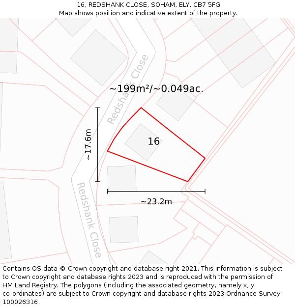 16, REDSHANK CLOSE, SOHAM, ELY, CB7 5FG: Plot and title map