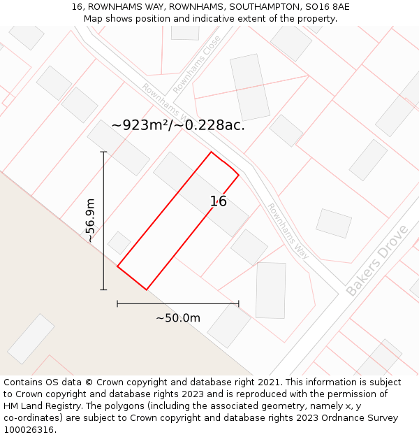 16, ROWNHAMS WAY, ROWNHAMS, SOUTHAMPTON, SO16 8AE: Plot and title map