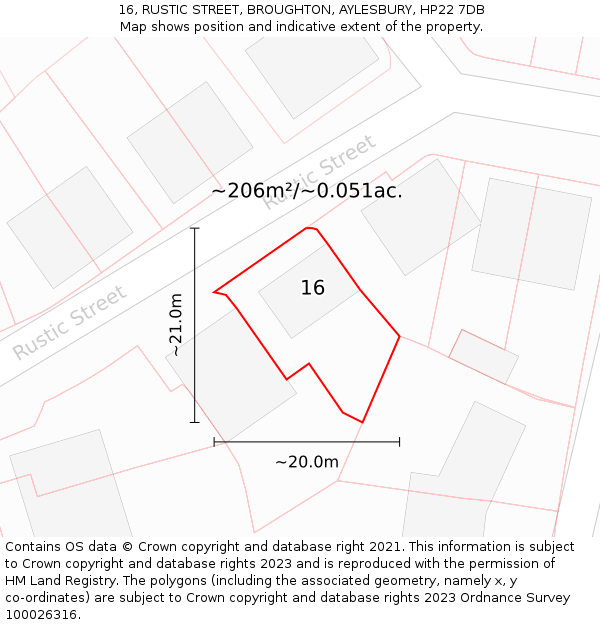 16, RUSTIC STREET, BROUGHTON, AYLESBURY, HP22 7DB: Plot and title map