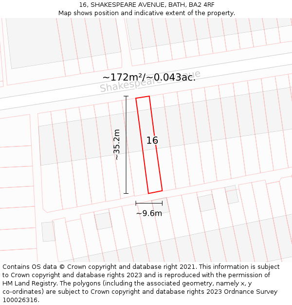 16, SHAKESPEARE AVENUE, BATH, BA2 4RF: Plot and title map
