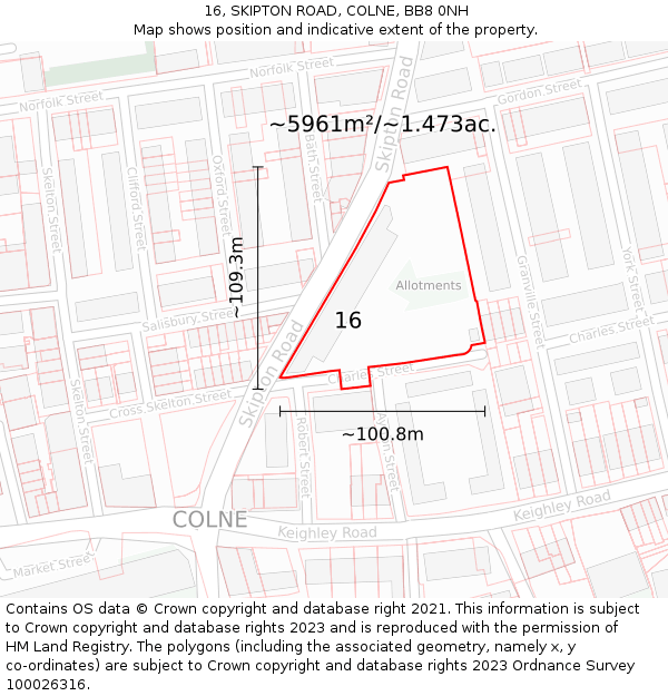 16, SKIPTON ROAD, COLNE, BB8 0NH: Plot and title map